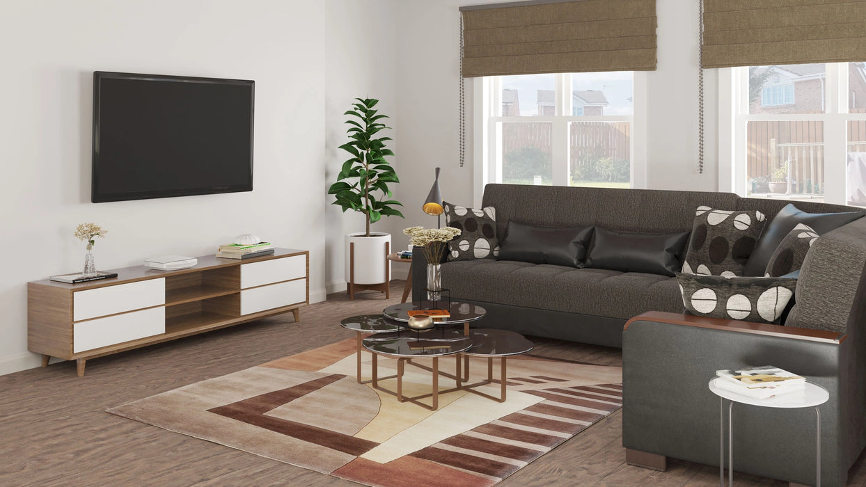 Ottomanson Armada X Collection Upholstered Convertible Wood Trimmed Sectional with Storage