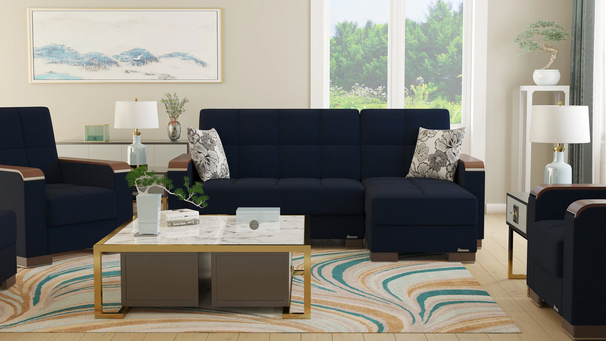 Ottomanson Armada X Collection Upholstered Convertible Wood Trimmed Chaise Lounge with Storage