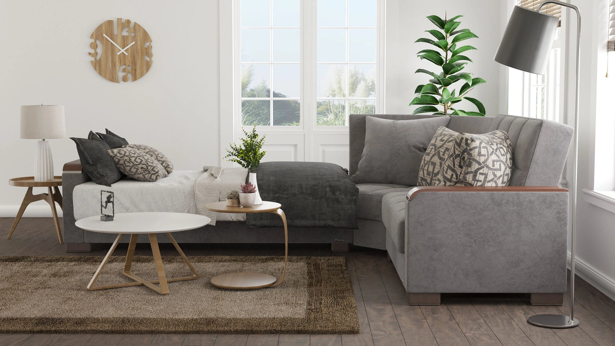 Ottomanson Armada X Collection Upholstered Convertible Wood Trimmed Sectional with Storage