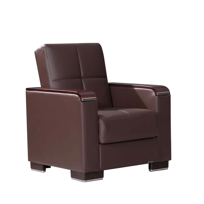 Ottomanson Armada X Collection Upholstered Convertible Wood Trimmed Armchair with Storage