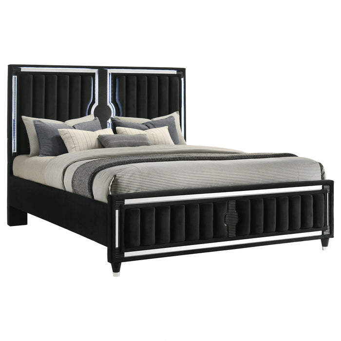 Ravenne Velvet Upholstered LED Panel Bed