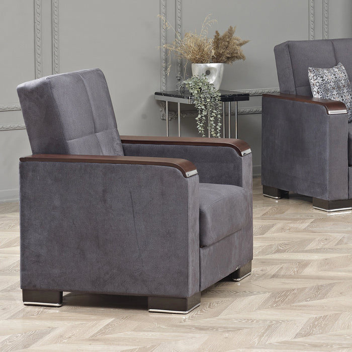 Ottomanson Armada X Collection Upholstered Convertible Wood Trimmed Armchair with Storage