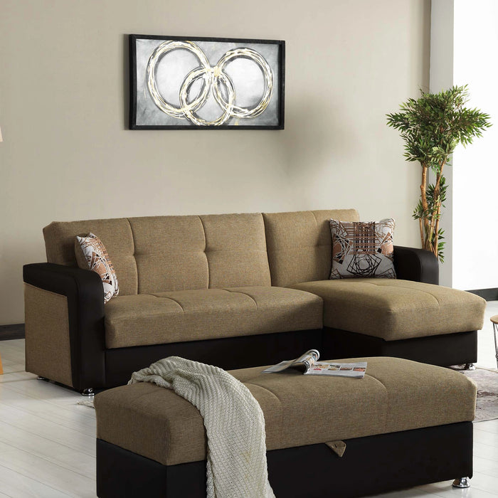 Ottomanson Harmony Collection Upholstered Convertible Sectional with Storage