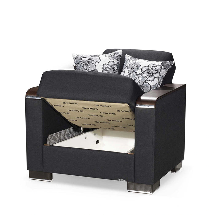 Ottomanson Armada X Collection Upholstered Convertible Wood Trimmed Armchair with Storage