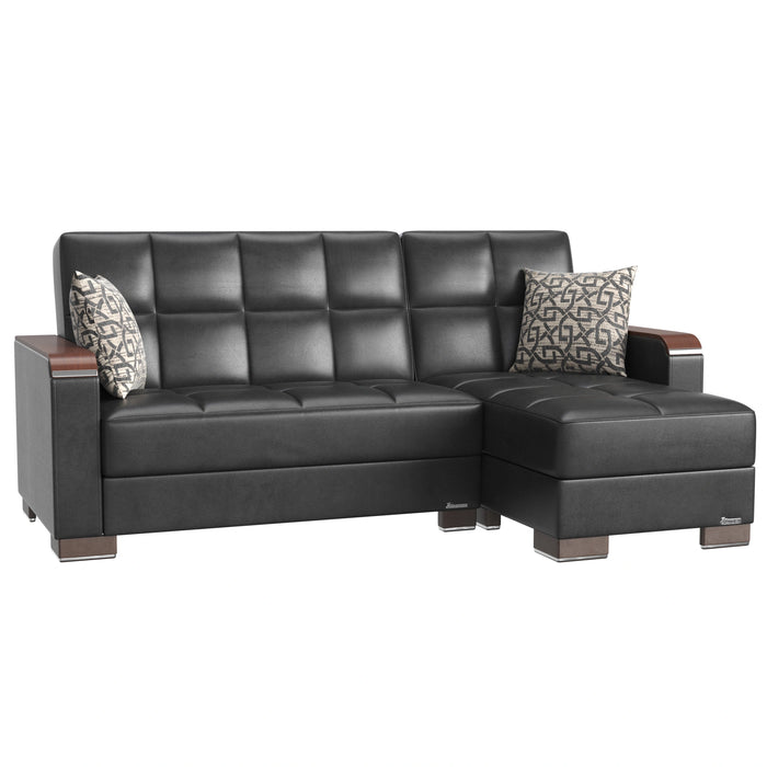 Ottomanson Armada X Collection Upholstered Convertible Wood Trimmed Chaise Lounge with Storage