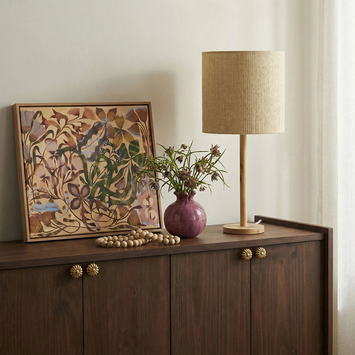 Lamia Natural Burl and Raffia Contract-Grade Table Lamp