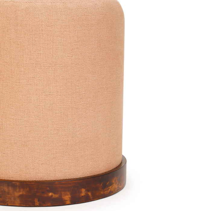 Como Burl and Peach Cotton Jute Contract-Grade Accent Stool