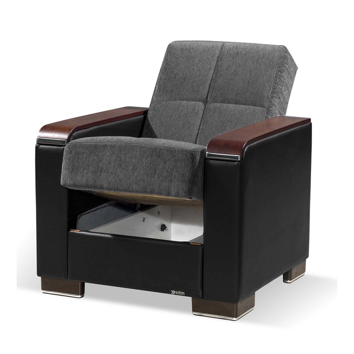 Ottomanson Armada X Collection Upholstered Convertible Wood Trimmed Armchair with Storage