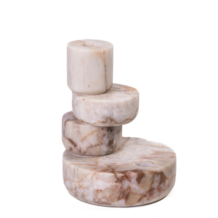 Marble White Brown Stacked Candle Holder