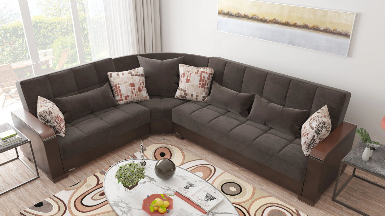 Ottomanson Armada X Collection Upholstered Convertible Wood Trimmed Sectional with Storage