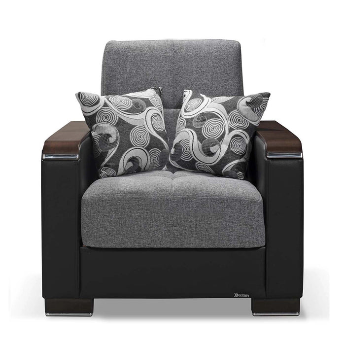 Ottomanson Armada X Collection Upholstered Convertible Wood Trimmed Armchair with Storage