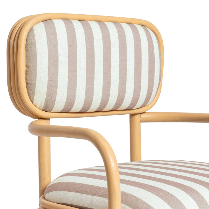 Dorine Striped Performance Linen &amp; Rattan Dining Armchair