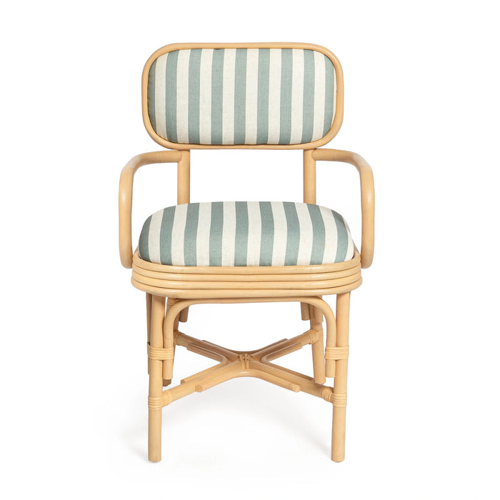 Dorine Striped Performance Linen &amp; Rattan Dining Armchair