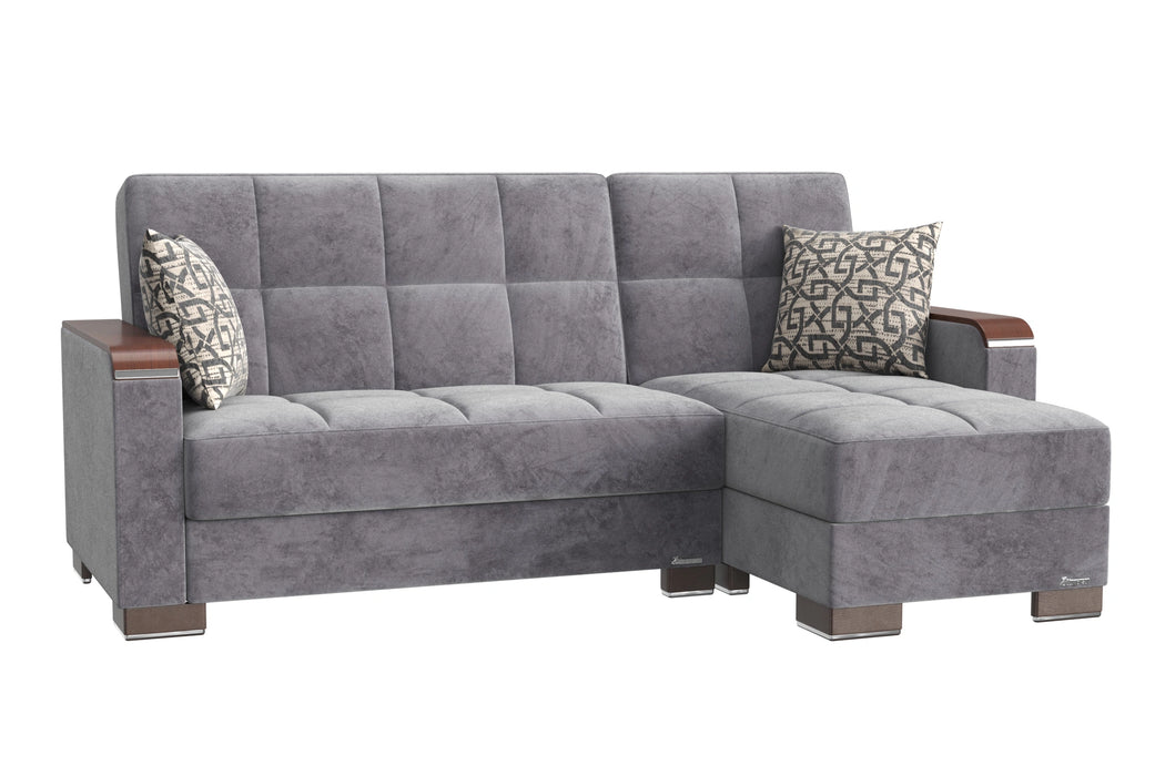 Ottomanson Armada X Collection Upholstered Convertible Wood Trimmed Chaise Lounge with Storage