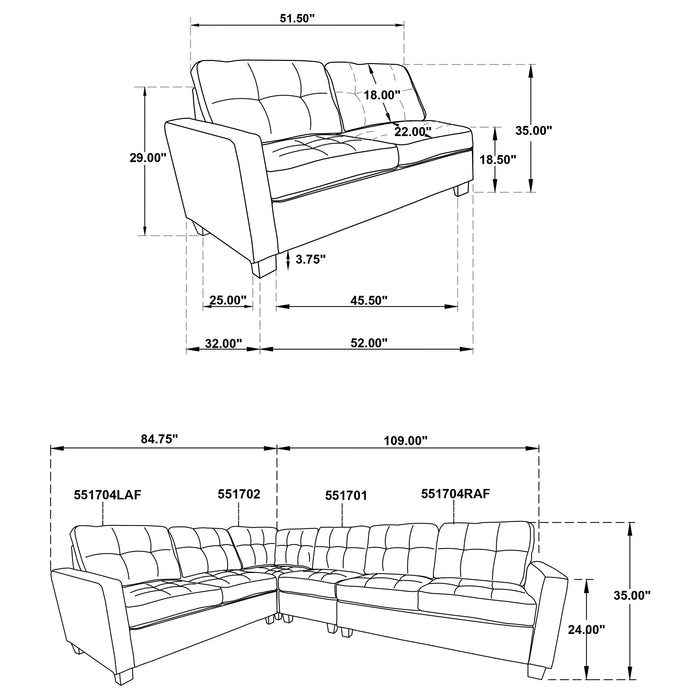 Georgina 5 Pc Stationary Sectionals Grey