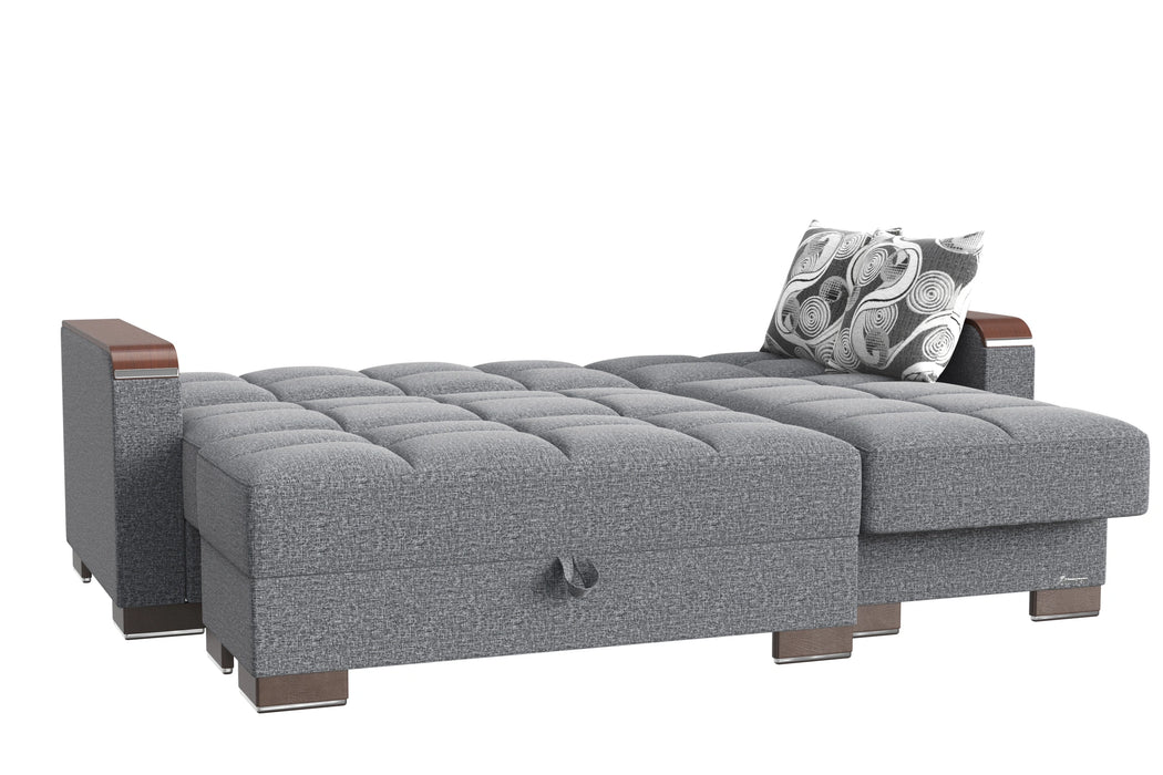 Ottomanson Armada X Collection Upholstered Convertible Wood Trimmed Chaise Lounge with Storage