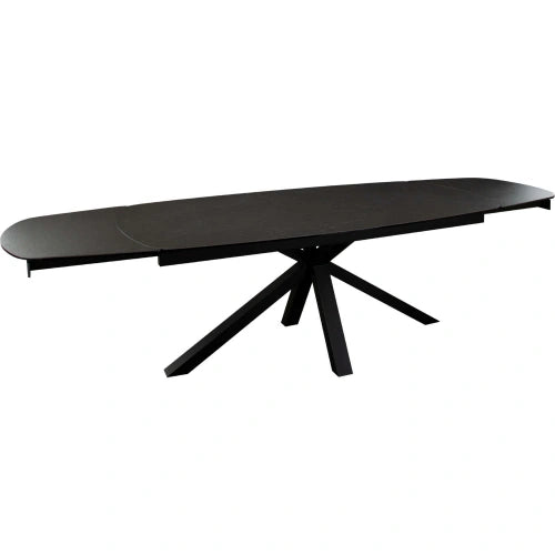 Onyx Rectangle Extenstion Dining Table w/ Black Ceramic Glass Top & Black Metal Leg