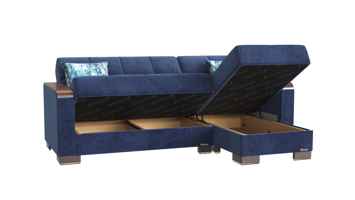 Ottomanson Armada X Collection Upholstered Convertible Wood Trimmed Chaise Lounge with Storage