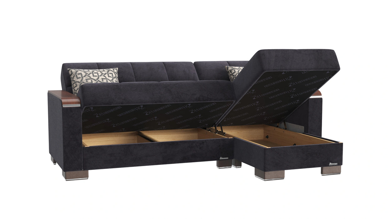 Ottomanson Armada X Collection Upholstered Convertible Wood Trimmed Chaise Lounge with Storage