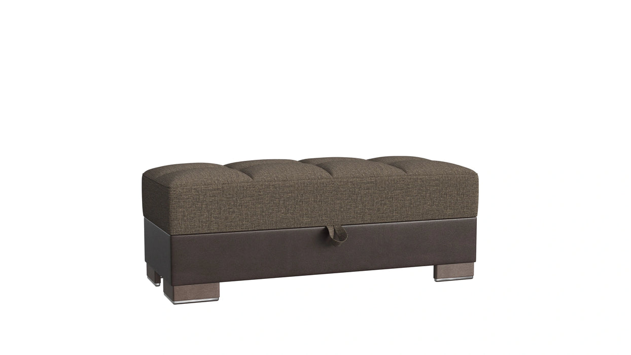Ottomanson Armada X Collection Upholstered Convertible Wood Trimmed Ottoman with Storage