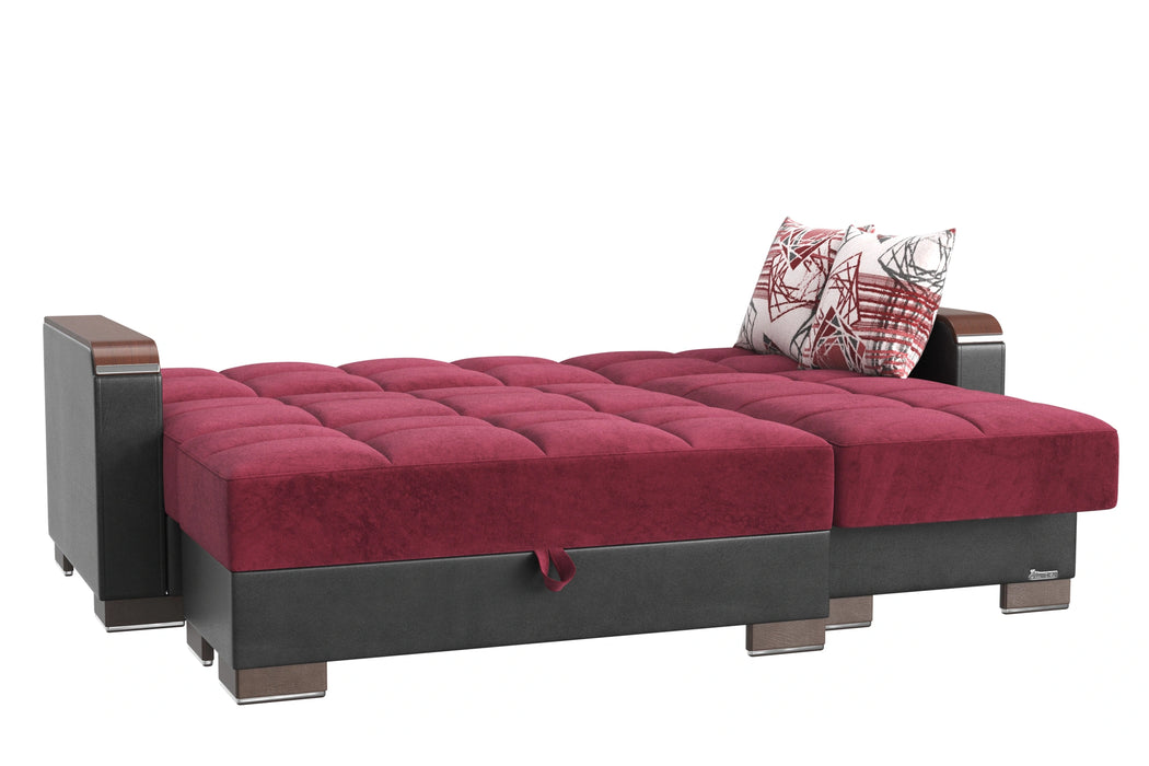 Ottomanson Armada X Collection Upholstered Convertible Wood Trimmed Chaise Lounge with Storage