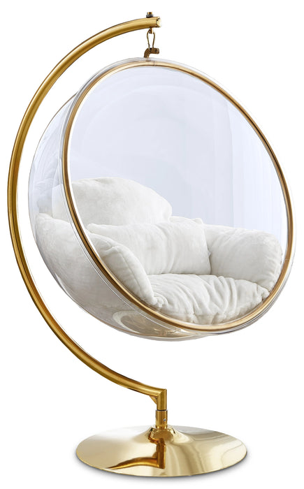 Luna White Faux Fur Acrylic Swing Accent Chair