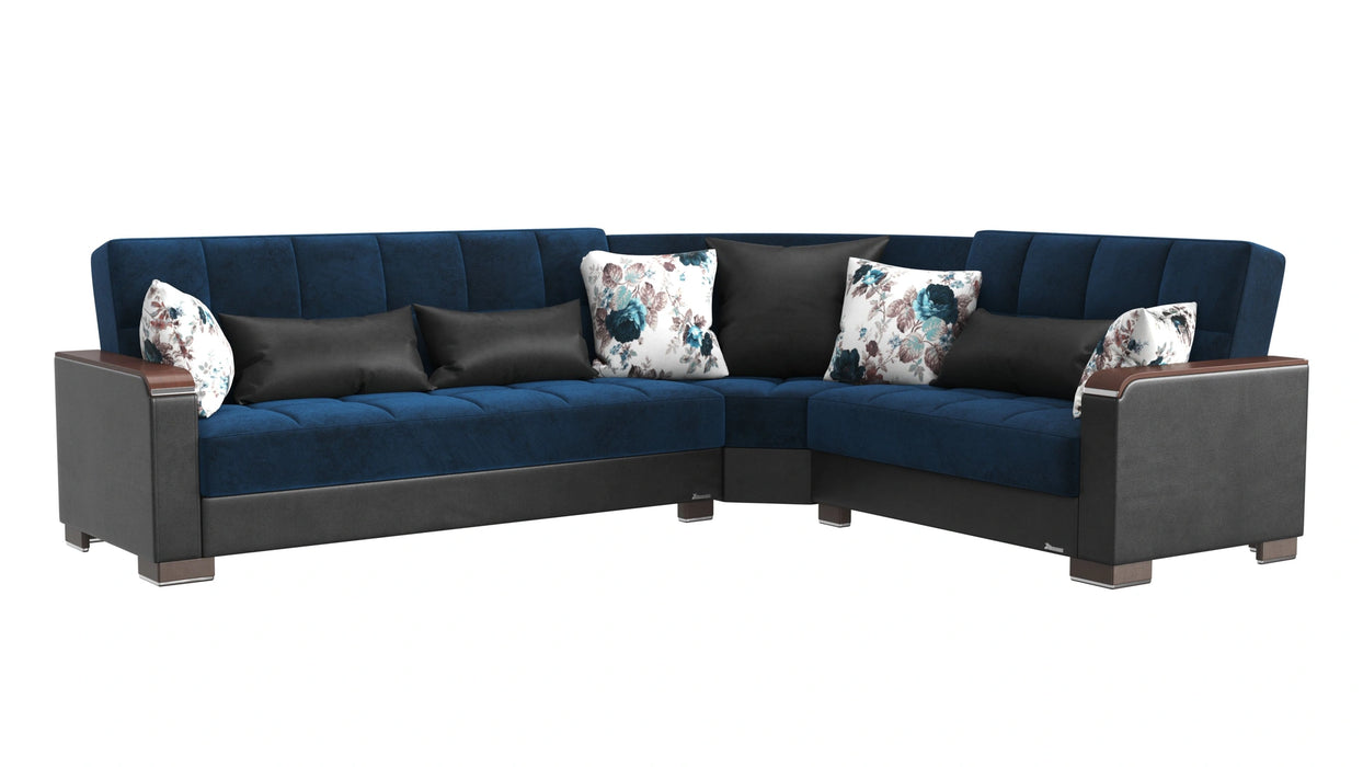 Ottomanson Armada X Collection Upholstered Convertible Wood Trimmed Sectional with Storage
