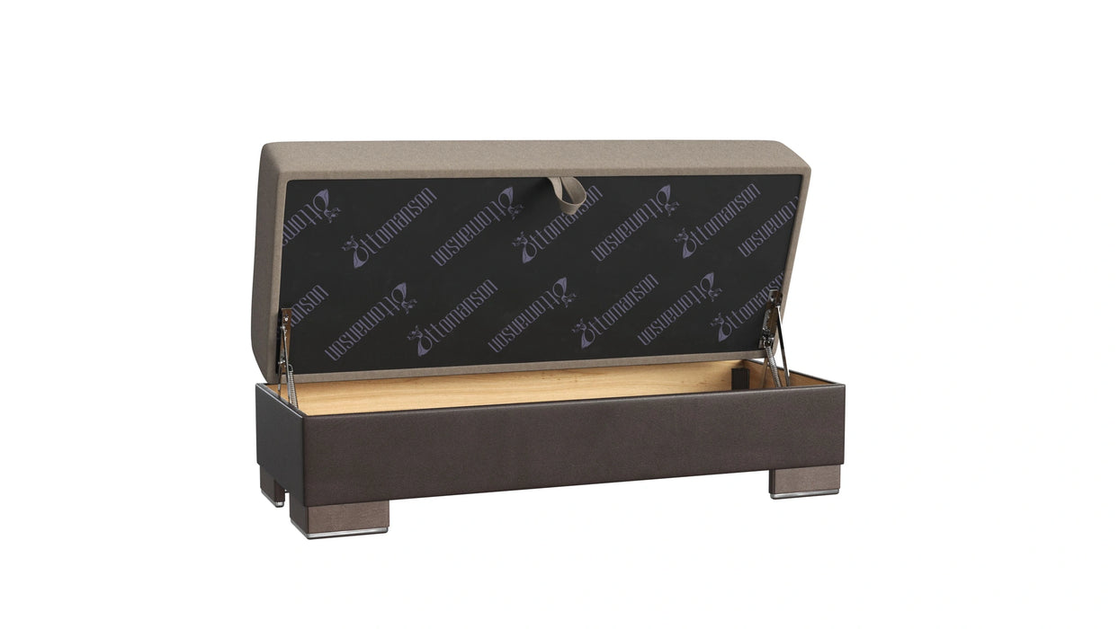 Ottomanson Armada X Collection Upholstered Convertible Wood Trimmed Ottoman with Storage