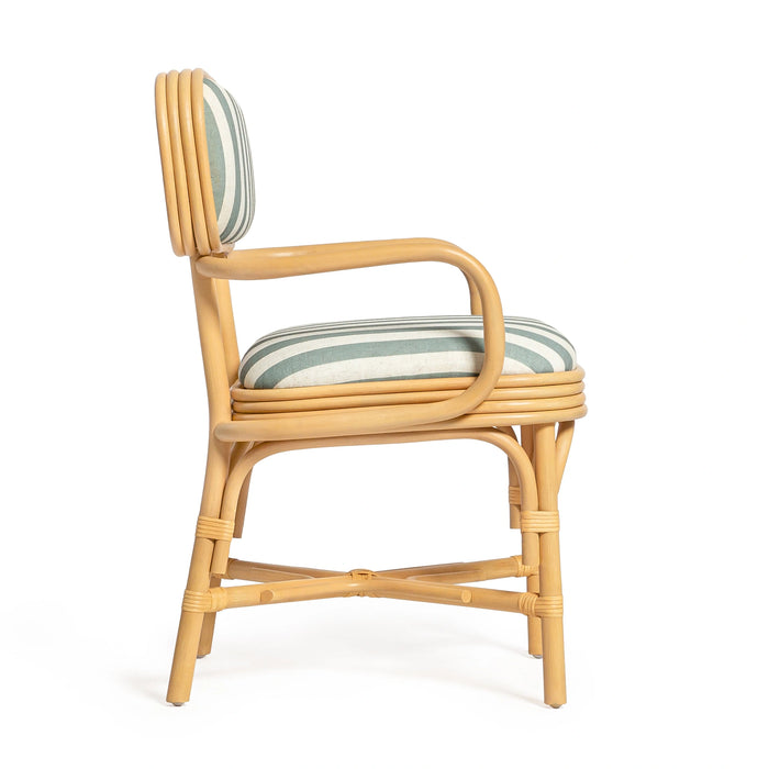 Dorine Striped Performance Linen &amp; Rattan Dining Armchair