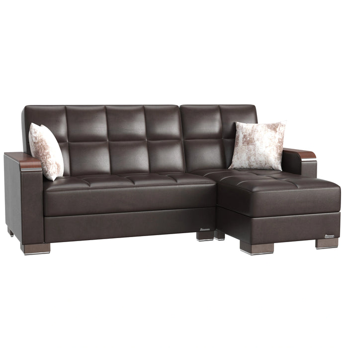 Ottomanson Armada X Collection Upholstered Convertible Wood Trimmed Chaise Lounge with Storage