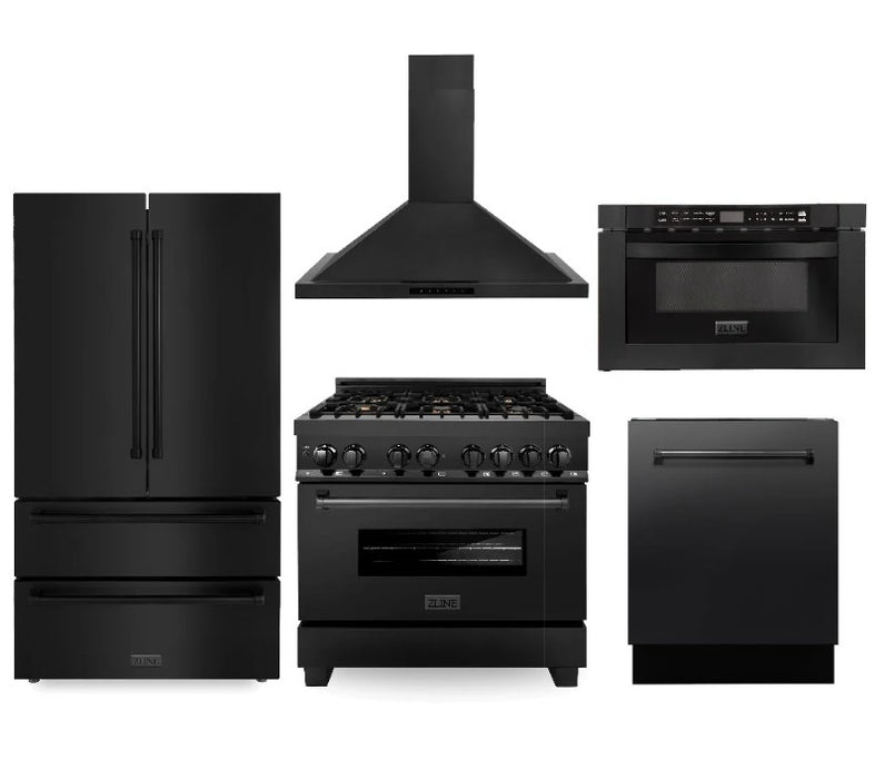 ZLINE Kitchen 5-Piece Package with Black Stainless Steel