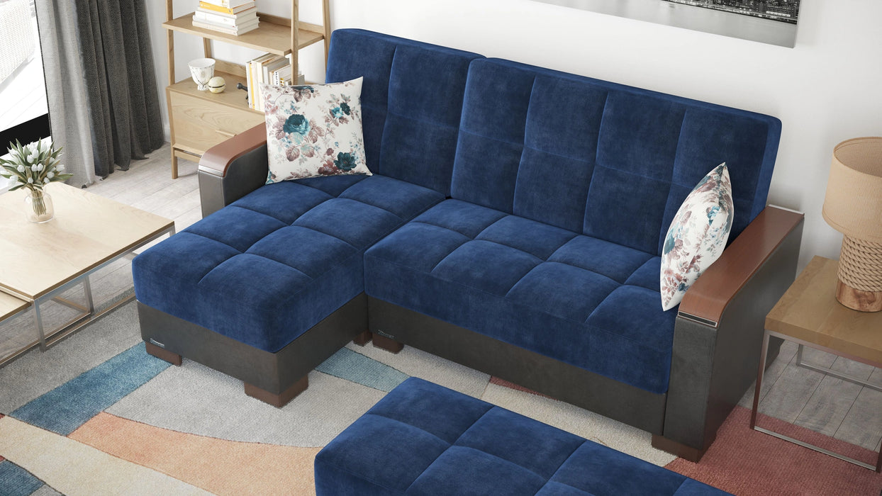 Ottomanson Armada X Collection Upholstered Convertible Wood Trimmed Chaise Lounge with Storage