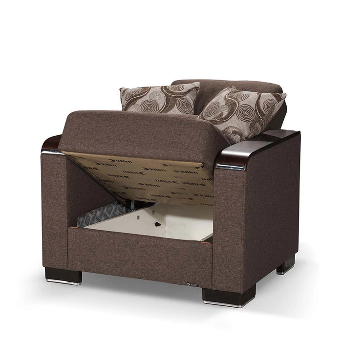 Ottomanson Armada X Collection Upholstered Convertible Wood Trimmed Armchair with Storage