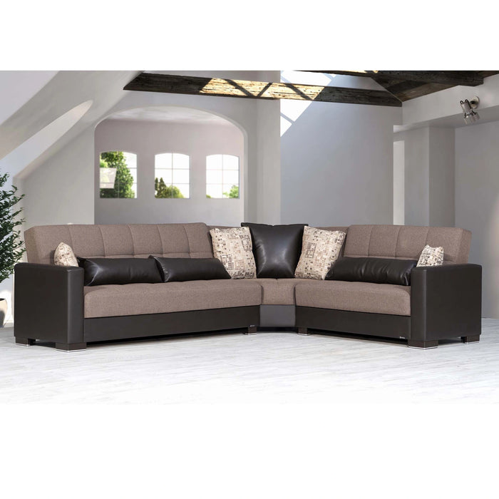 Ottomanson Armada Collection Upholstered Convertible Sectional with Storage