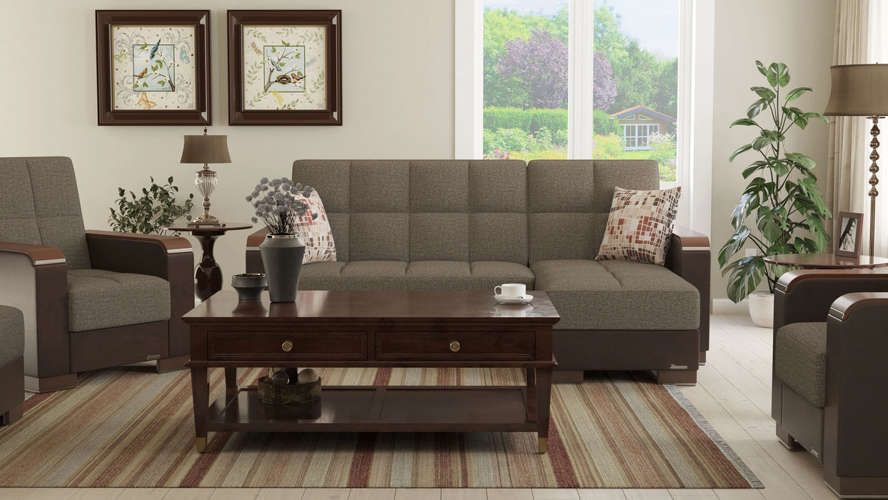 Ottomanson Armada X Collection Upholstered Convertible Wood Trimmed Chaise Lounge with Storage