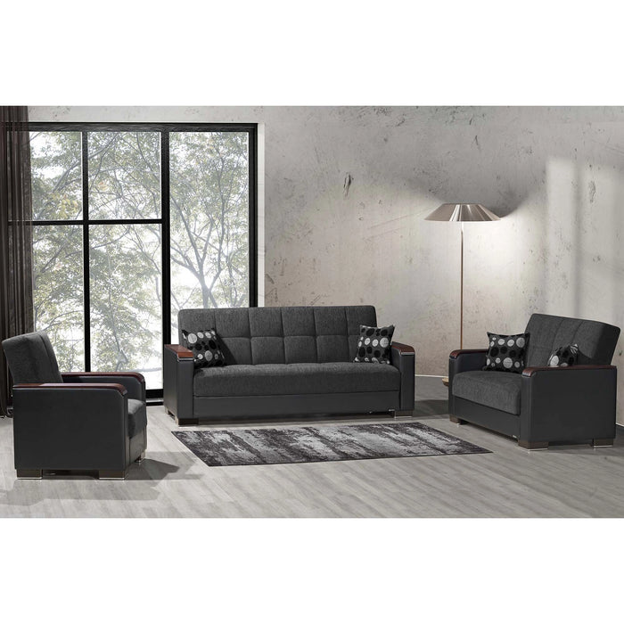Ottomanson Armada X Collection Upholstered Convertible Wood Trimmed Loveseat with Storage