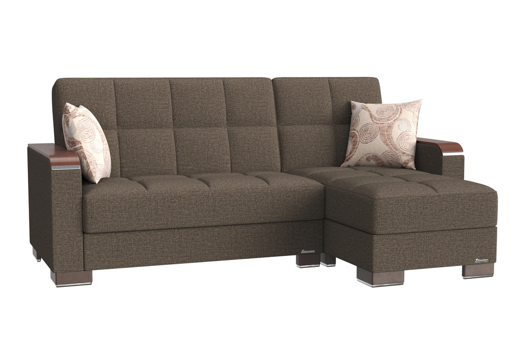 Ottomanson Armada X Collection Upholstered Convertible Wood Trimmed Chaise Lounge with Storage