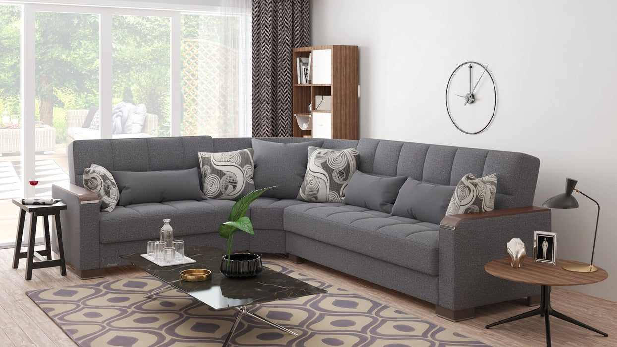 Ottomanson Armada X Collection Upholstered Convertible Wood Trimmed Sectional with Storage