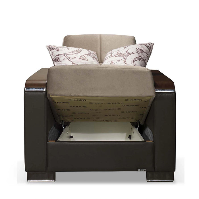 Ottomanson Armada X Collection Upholstered Convertible Wood Trimmed Armchair with Storage