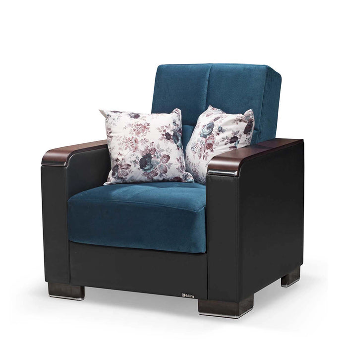 Ottomanson Armada X Collection Upholstered Convertible Wood Trimmed Armchair with Storage