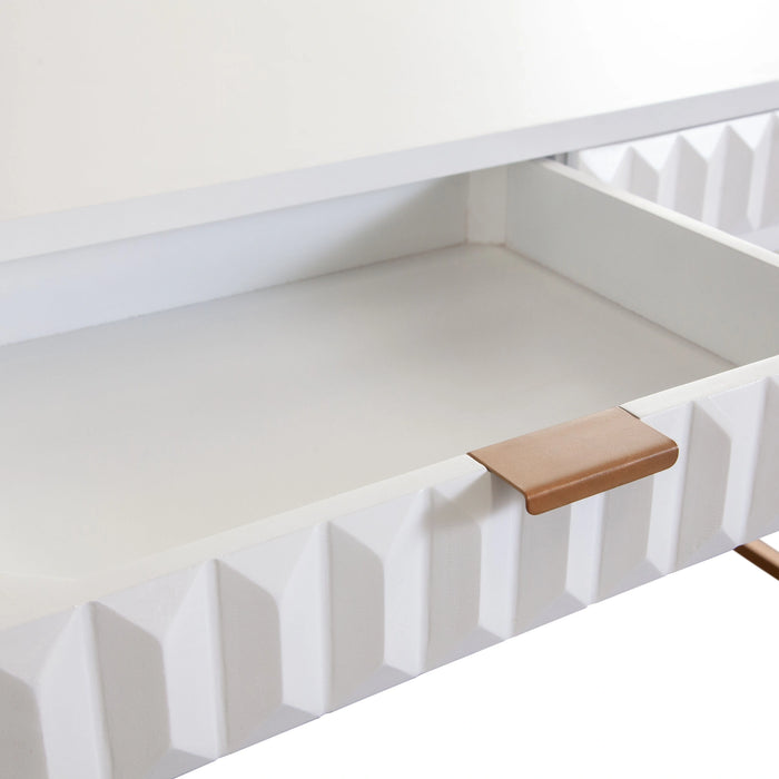 Spectrum 2-Drawer Solid Mango Wood Desk in White Finish w/ Gold Finished Iron Legs by Diamond Sofa