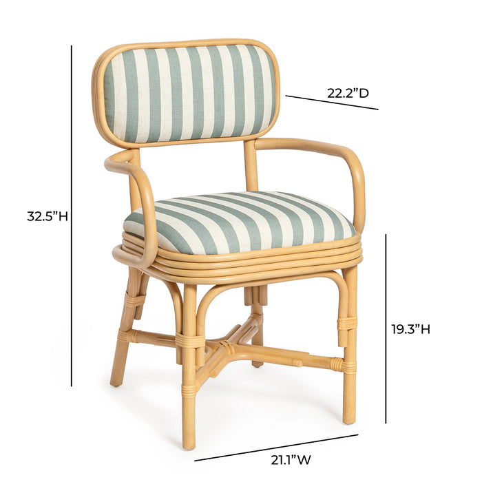 Dorine Striped Performance Linen &amp; Rattan Dining Armchair