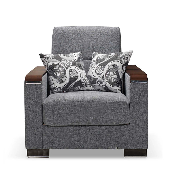 Ottomanson Armada X Collection Upholstered Convertible Wood Trimmed Armchair with Storage