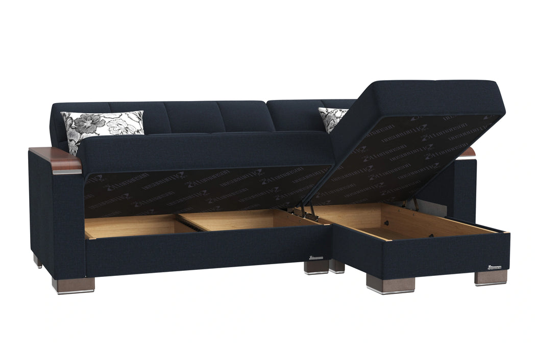 Ottomanson Armada X Collection Upholstered Convertible Wood Trimmed Chaise Lounge with Storage