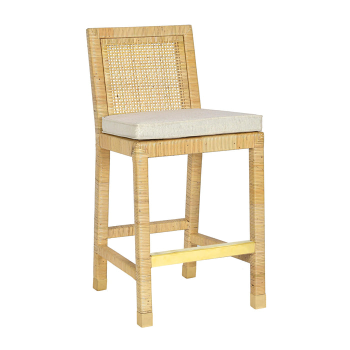 Amara Rattan &amp; Cream Contract-Grade Linen Stool