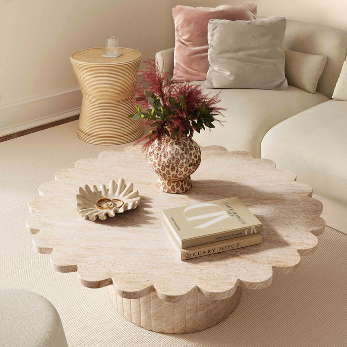 Blossom 36" Washed Faux Travertine Finish Indoor/Outdoor Round Coffee Table