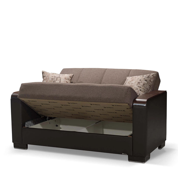 Ottomanson Armada X Collection Upholstered Convertible Wood Trimmed Loveseat with Storage