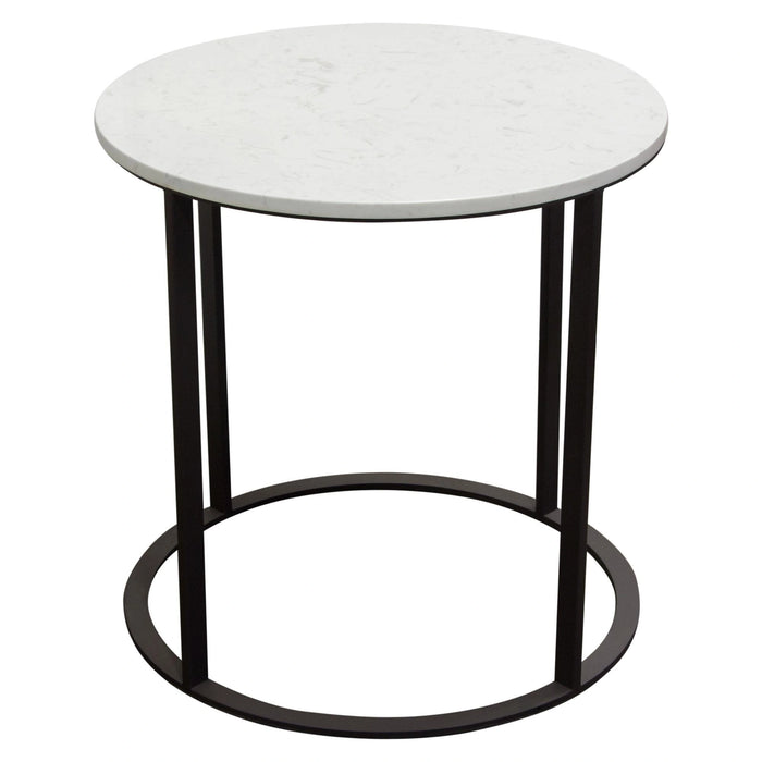 Surface Round End Table w/ Engineered Marble Top & Black Powder Coated Metal Base by Diamond Sofa
