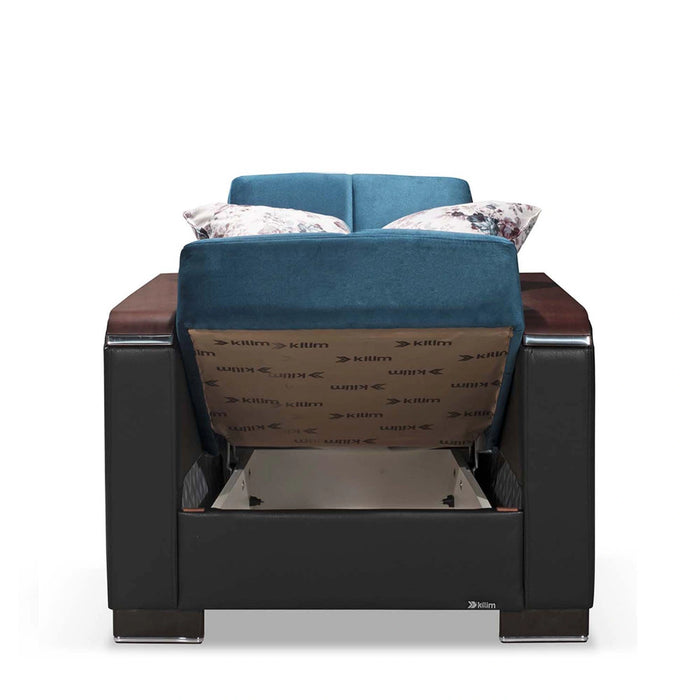 Ottomanson Armada X Collection Upholstered Convertible Wood Trimmed Armchair with Storage