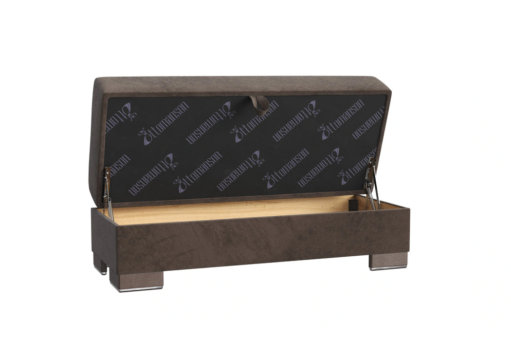 Ottomanson Armada X Collection Upholstered Convertible Wood Trimmed Ottoman with Storage